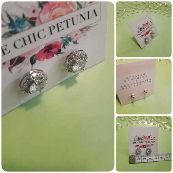 Cubic Zirconia Halo Stud Earrings - Picture 7 of 8